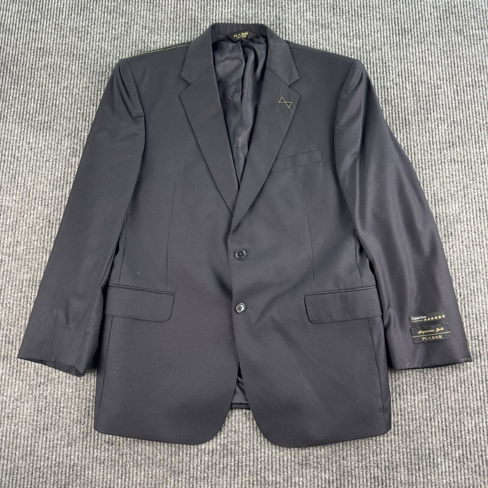 Jos. A Bank Suit Jacket 44 R Blue Wool Herringbone Designer Signature Gold